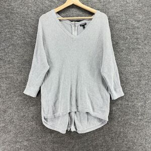 Express Sweater Pullover Women S Small Gray Knit V-Neck Zipper Long Sleeve